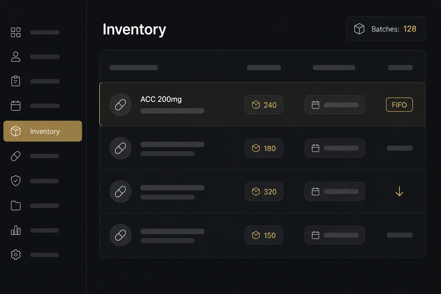 Drug depot batch inventory with FIFO depletion